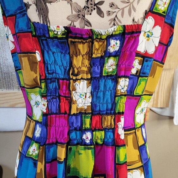 Vintage Liberty by ICI Size M Maxi Dress Blue Floral Button Down Vibrant - Picture 6 of 8